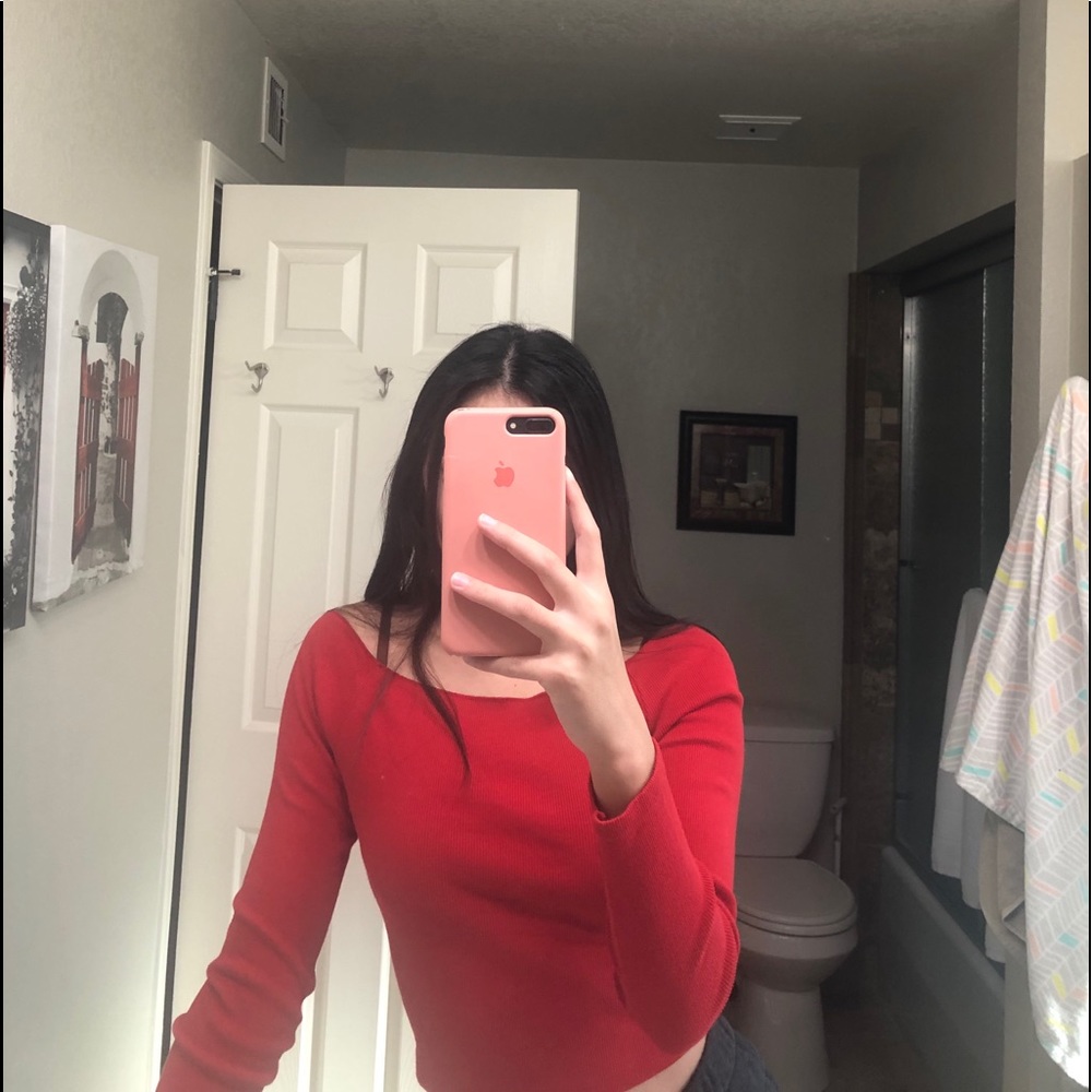 Brandy Melville Red Off the Shoulder Top